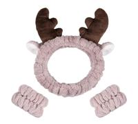Diadema Maquillaje Mujer,Diadema Skincare,Diademas Felpa Pelo de Orejas de Venado con 2 Muñequeras,Diadema Elastica Mujer para Lavarse la Cara, Spa, Maquillarse, Bañarse