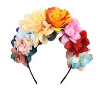Diadema mexicana rosa con corona de flores para el pelo, diademas para cosplay, accesorios para el cabello para Halloween, bodas y celebraciones
