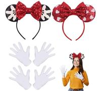 Diadema Minnie Mouse para Chica y Disfraz de Minnie para Mujer - Kit de Accesorios Disney con Orejas de Mickey Mouse y Guantes Blancos - Ideal para Juegos y Disfraces.