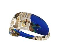 Diadema moderna con estampado de vista al mar de la isla griega de Santorini para deportes, cómoda y versátil para verano, ciclismo, yoga y más