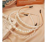 Diadema Mujer, 4 PCS Diadema de Perlas, Elegante Imitación Blancas, Diademas Fiesta Boda, Diadea de Perlas Blancas, para Diademas de Mujer Fiestas de Cumpleaños