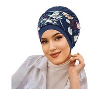 Diadema musulmana de bufanda turbante con estampado floral sombrero para cubrir la cabeza para estilo urbano (Navy One Size)