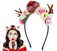 Diadema navideña con cuernos de ciervo con corona, diadema festiva con corona de Navidad, accesorios de Navidad para hombre y mujer
