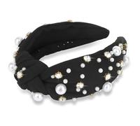 Diadema negra con perlas anudadas con diamantes de imitación brillantes, diademas anudadas en la parte superior, accesorios de moda, lindas bandas para el cabello