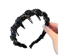 Diadema negra con perlas para el uso diario, accesorios de peinado de moda con dientes antideslizantes, cómodas y elegantes diademas de ganchillo para niñas y mujeres (negro, 1 unidad)