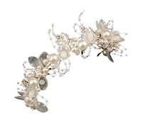 Diadema Niña Corona Flor Diadema nupcial for niñas, tocado de cristal con perlas imitación, corona flores, guirnalda for la cabeza, diademas boda, joyería for el cabello(White 1)