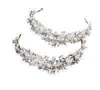 Diadema Novia Boda 1/2 Uds Tiaras nupciales flor de perla tocado de boda Aro for el pelo for fiesta de compromiso de boda Para Decorar(Mixed colors-2pcs)