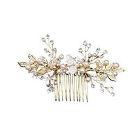 Diadema Novia Boda 2 uds tocado nupcial boda perla flor horquilla peine lateral En forma de hoja dorada Tiaras de aleación inserto for tocado de novia Para Decorar(Gold style C)