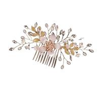 Diadema Novia Boda 2 uds tocado nupcial boda perla flor horquilla peine lateral En forma de hoja dorada Tiaras de aleación inserto for tocado de novia Para Decorar(Gold style B)
