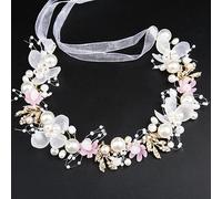 Diadema nupcial elegante para niñas, tocado de pelo de perla de imitación, corona de flores, guirnalda de novia, aro para la cabeza, tocado de boda, joyería para el cabello-rosa