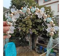 Diadema nupcial elegante para niñas, tocado de perlas de imitación, corona de flores, guirnalda de novia, aro para la cabeza, tocado de boda, joyería para el cabello, azul (sin aleación)