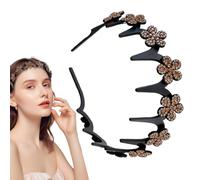 Diadema Ondulada - Diadema de Flores con Estrás para Flequillos - Accesorio Pelo Brillante de Moda, Uso Diario para Formal, Gimnasio y Casa
