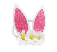 Diadema para bebé niña con orejas de conejo con flores de satén para regalo del día de Pascua JHE02 (flor-blanco)