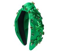 Diadema para el día de San Patricio para mujer, con lentejuelas verdes, trébol, anudadas, diamantes de imitación, hojas de la suerte, adornadas con nudo superior ancho, accesorios para el día de San