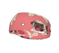 Diadema para el Día de San Valentín con diseño de corazón y perro pug, ideal para hombres y mujeres. Cinta para correr que absorbe el sudor. Ideal para el gimnasio.