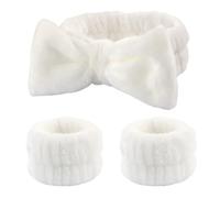 Diadema para maquillaje 3 unids/set Spa diadema pulsera for lavarse la cara Toalla de maquillaje microfibra bandas for el cabello banda lavado Scrunchies muñequera absorbente(White)