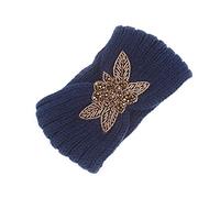 Diadema para mujer con diadema de rayo, cálida diadema de punto con diadema de flores, mochila de tenis para mujer (azul marino, talla única)