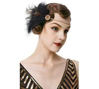Diadema para mujer con pluma de la marca Babeyond en estilo de los años 20, flapper, cinta para el pelo, Great Gatsby, accesorio para mujer para carnaval, color dorado.