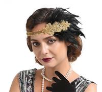 Diadema Para Mujer Con Plumas Diadema de plumas los años 20, tocado corista con cuentas, banda elástica for el cabello pavo real(Color3)