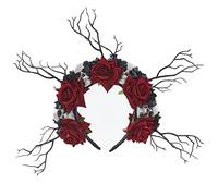Diadema para mujer, coronas góticas de flores para mujer, diadema gótica de calavera, rama de árbol, diadema de cuernos de flores, diadema de Halloween