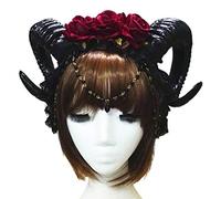 Diadema para mujer, diseño gótico místico de cuerno de oveja, joyería con colgante de flor de rosa
