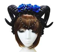 Diadema para mujer, diseño gótico místico de cuerno de oveja, joyería con colgante de flor de rosa