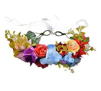 Diadema para mujer, guirnalda floral ajustable, corona de flores coloridas, diadema con cinta para bodas, festivales, viajes, accesorios de fotos