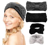 Diadema para Mujer Invierno, 2 Piezas Cintas Pelo Mujer de Punto Forro Polar Diademas Anchas, Mujer Invierno Vendas Elasticas Anchas Tejida Lana Cintas para El Pelo Banda Pelo Más Cálido(Negro+gris)