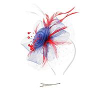 Diadema para mujer, sombrero trenzado, para mujer, boda, cóctel, malla, plumas, pinza para el pelo, diadema para fiesta de té, banda para el sudor, compatible con motocicleta (azul, talla única)