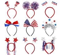 Diadema patriótica, diadema del Día de la Independencia - 9x Red White Blue Memorial Day Hair Hoop - Nuestras banderas sombreros, aro de estrellas, accesorios de foto para evento desfile