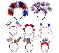 Diadema patriótica, diadema para el cuarto de julio, sombreros de fiesta de bandera con rojo y azul | 8 pares de accesorios para el Día de la Independencia y el Día de la Independencia, 4 de