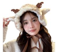 Diadema peluda de cuerno de reno con orejeras para mujeres, influencers, populares, protección cálida, accesorios de moda