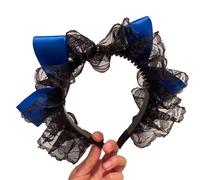 Diadema plisada de encaje para fiesta de carnaval, para mujer, con doble lazo, para cosplay, para adultos, adolescentes, Halloween, accesorios para el cabello, accesorios para el cabello de bruja de