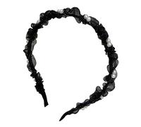 Diadema plisada de hilo elegante con detalles de perlas: banda fina for el cabello for mujeres y niñas(black)