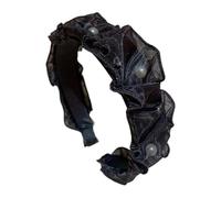 Diadema plisada de malla de perla negra, elegante banda for el cabello pequeña y lavada for mujeres