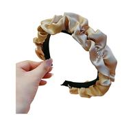 Diadema plisada de satén de ala ancha, relleno de esponja gruesa estilo retro francés, aumento de volumen de corona alta para cara pequeña, regalo de uso diario para mujeres, café