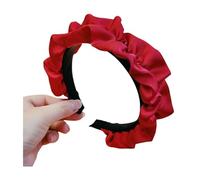 Diadema plisada de satén de ala ancha, relleno de esponja gruesa estilo retro francés, aumento de volumen de corona alta para cara pequeña, regalo de uso diario para mujeres, color rojo