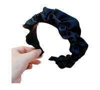 Diadema plisada de satén de ala ancha, relleno de esponja gruesa estilo retro francés, aumento de volumen de corona alta para cara pequeña, regalo de uso diario para mujeres, color negro