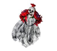 Diadema punk de tela de araña de encaje con diseño de rosas de esqueleto de resina para fiestas de disfraces de Halloween y eventos temáticos, diadema de Halloween con calavera y encaje de telaraña