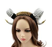 Diadema punk para adultos y niños, con forma de cuerno curvado, para Halloween, Navidad, cosplay, fiesta, color a juego, cuernos de diablo, diadema plateada larga y blanca para cosplay para mujeres
