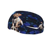 Diadema Puppy Blue Rose para Mujer u Hombre - Banda para el Sudor Ajustable para Correr, Yoga, Gimnasio y Deportes