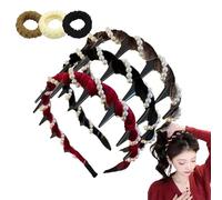 Diadema retro de perlas de calavera alta, diadema vintage de perlas artificiales de alto cráneo, efecto craneal esponjoso de 1 segundo, dientes antideslizantes dentados para un uso diario elegante