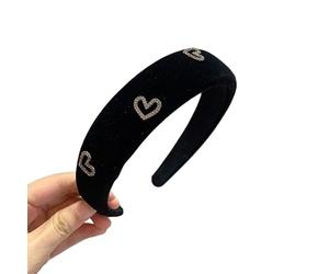 Diadema retro de terciopelo negro y rojo vino con agujeros y diseño de amor: elegante tocado de esponja for el cabello