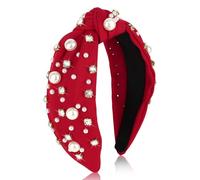 Diadema roja con perlas anudadas con diamantes de imitación brillantes, diadema anudada en la parte superior para mujer, accesorios para el cabello de moda, lindas bandas para el cabello
