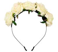 Diadema Rosario con Rosas Blancas | Diadema Corona de Flores | Accesorios de Dama de Honor | Rosa de Novia | Diadema de Boda para Señoras