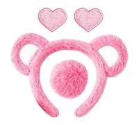 Diadema Sombrero de Orejas de Oso,4 Piezas Peluche Unisex para Fotos con Broche de Corazón | Disfraz Temático de Cabeza de Oso - Para Uso Diario, Interior, Exterior, Hogar, Vacaciones, Fiesta, Cumplea