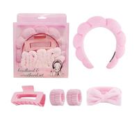 Diadema Spa para Mujeres Diadema, 5 Piezas, Diadema Suave en Forma de Lazo y Muñequeras Absorbentes, para el Cuidado de la Piel Maquillaje, para Rutinas Diarias y Spa en Casa