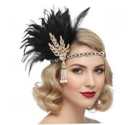 Diadema tipo flapper, tocado de los años 20 para mujer con cristal y perla, accesorio para el cabello Art Déco vintage para fiesta de la era del jazz, Halloween, disfraz negroDécor de printemps
