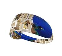Diadema transpirable con estampado de vista al mar de la isla griega de Santorini para deportes, elegantes bandas para el sudor, perfectas para yoga, correr, ciclismo y mucho más
