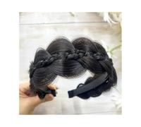 Diadema trenzada desordenada con dientes, diadema trenzada de pelo sintético, trenzas de alta elasticidad para niñas y mujeres, accesorio de belleza para extensiones de cola de poni (marrón negro)
